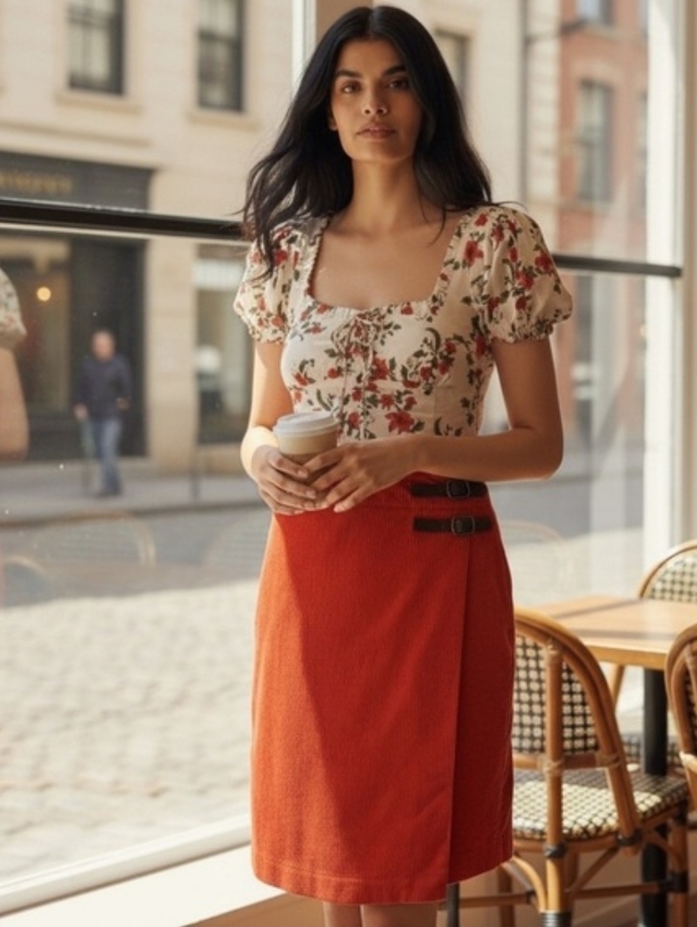 Boden Women's Red Orange Corduroy Faux Wrap Mini Skirt Size 6
